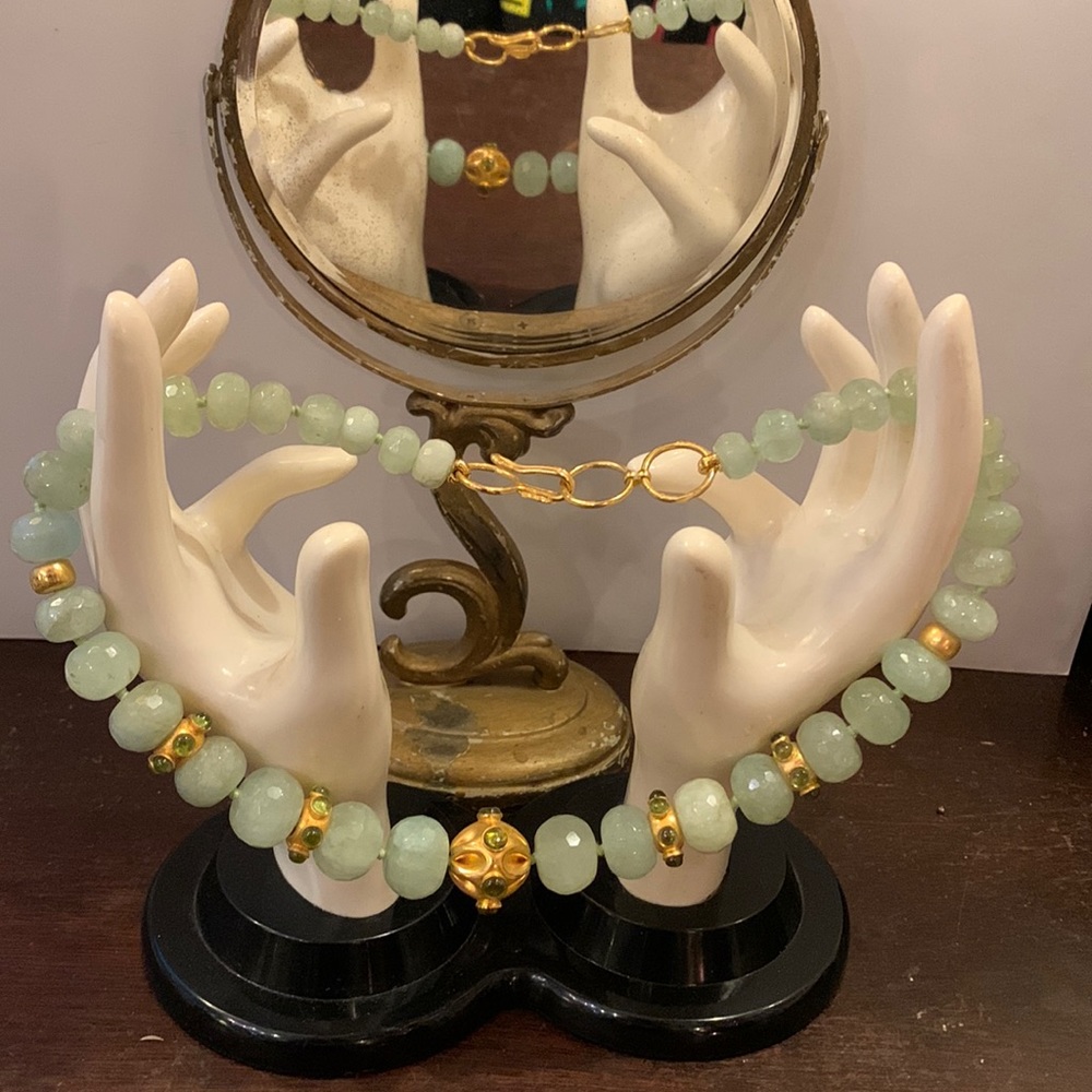 Bounkit 18k gold plated Peridot station necklace- faceted green flourite beads